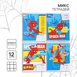 Цена за 15 шт. Тетрадь в клетку 12 листов, 4 вида МИКС, обложка мелованная бумага,