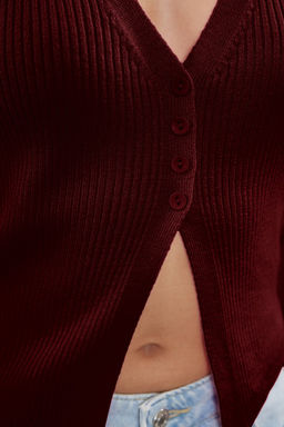 Bordo Premium Iplik / Ozel Iplik Crop Yelek TWOSS24BZ00258