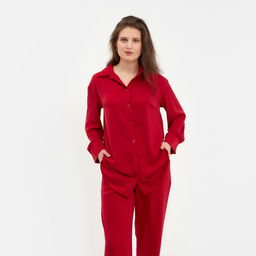 Костюм женский (рубашка, брюки) MINAKU: Silk pleasure, размер 52, красный