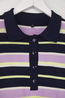 Lacivert Polo Yaka Cizgili Triko Kazak TWOAW26KZ00121