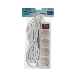 Удлинитель Luazon Lighting, 4 розетки, 5 м, 16 А, 3500 Вт, 3х1.5 мм2, с заземлением, с выключателем,