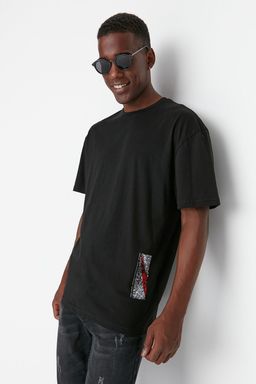 TRENDYOL MAN Siyah Oversize/Genis Kesim K?sa Kol Yaz? Bask?l? %100 Pamuklu T-Shirt TMNSS21TS1064 - Trendyolmilla фото 5