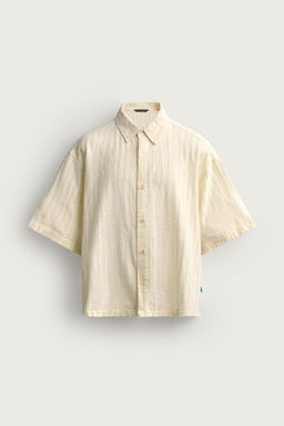 CAMISA BOXY FIT JACQUARD RAYAS / Vainilla - Zara фото 8