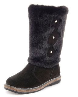 Унты женские на войлочной подошве.Черн., Замша. Черная "норка". Молния