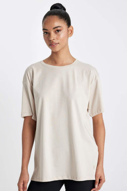 DeFactoFit Oversize Bisiklet Yaka Bask?l? Sporcu Basic Duz K?sa Kollu Tisort  фото 4