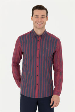 Мужская темно-синяя рубашка с длинным рукавом