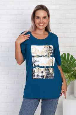 Футболка удлиненная с рисунком листья пальмы, Арт. 786
