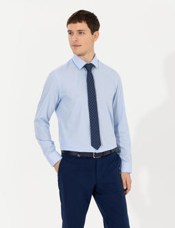 A__k Mavi Slim Fit Uzun Kollu Klasik G_mlek