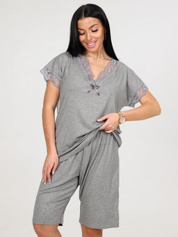 033 ДОМАШНИЙ КОСТЮМ ЖЕНСКИЙ (шорты) (Серый меланж) - А-дина фото 3