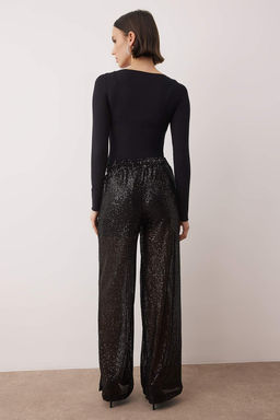 Siyah Pul Payet S?k/Gece Party Mini Sort Astarl? Y?lbas? Pantolon TPRAW26PL00001