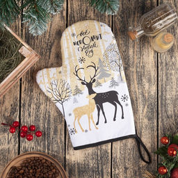 Варежка-прихватка Новогодние олени 20х28см,саржа, 100% х/л, ватин 250г/м2