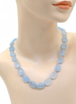 Бусы из кварца тонированного капля 12*18мм цв.голубой, 49см