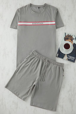 TRENDYOL MAN Gri Regular Fit Bask?l? Sortlu Orme Pijama Tak?m? TMNSS25PT00016 - Trendyolmilla фото 7