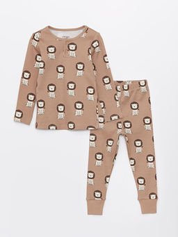 Bisiklet Yaka Bask?l? Erkek Bebek Pijama Tak?m?