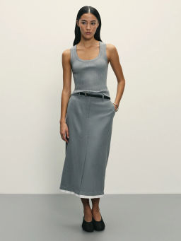 Юбка миди с контрастной деталью по низу / Zarina