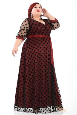 Платье с прозрачной сеткой в горох длинное - Almond фото 2