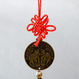Колокольчик металл Слоны на монете, слоны на колоколе красный узел счастья 5х4х48 см