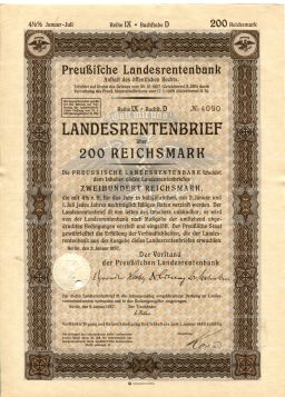 Облигация 4,5% 200 рейхсмарок 1937 года Германия