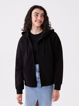 Kap??onlu Oversize Kad?n Kal?n Fermuarl? Sweatshirt