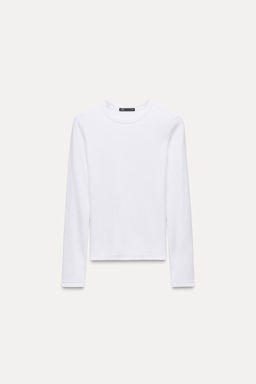 LONG SLEEVE WASHED EFFECT RIBBED T-SHIRT - Zara фото 5