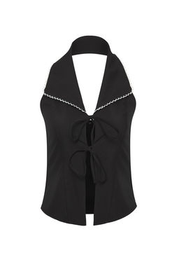 Trendyolmilla Siyah Baglama Detayl? Yakal? Dokuma Bluz TWOSS25BZ00496  фото 6