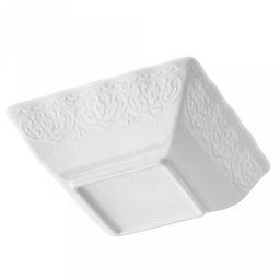 "Русь" Салатник фарфоровый 550мл, 14,3х14,3х5,5см, квадратный, белый, рельефный декор, волнистый край (Китай)