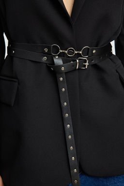 Siyah Kemerli Dokuma Blazer Ceket TWOAW25BC00031 - Trendyolmilla фото 4