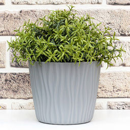 Кашпо для цветов пластмассовое "Волна" 2л, д16см, h13,5см, с вкладышем, серый (Россия)