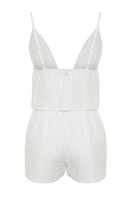 Trendyolmilla Mavi %100 Pamuklu Cicekli Astarl? Kendinden Desenli Sortlu Dokuma Pijama Tak?m? THMSS24PT00075 фото 9