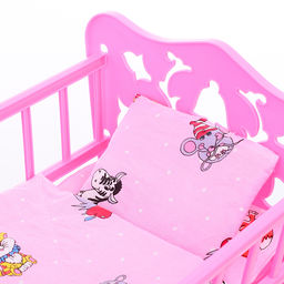 Кровать кукольная с комплектом белья 4 предмета (матрас, подушка, одеяло) 48х30см