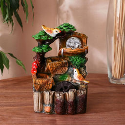 Фонтан «Птички на бревнах», 10×14×19 см, с подсветкой