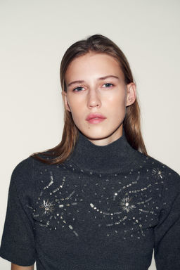 SHORT SLEEVE BEADED KNIT JUMPER - Zara фото 7
