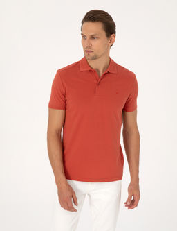Kiremit Slim Fit %100 Pamuk K_vr_lmaz D__meli Polo Yaka Basic Ti__rt