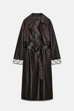 LONG WAXED CHECK TRENCH COAT - Zara фото 6