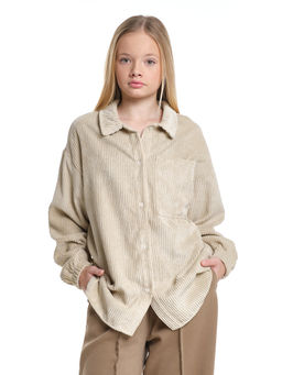 Вельветовая рубашка для девочки 22-7364 бежевый