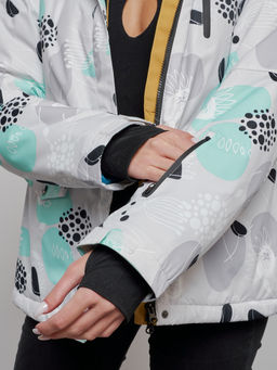 Горнолыжная куртка женская зимняя серого цвета 2302-1Sr