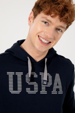 Erkek Lacivert Kap__onlu Basic Sweatshirt