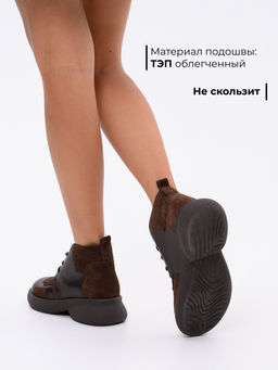 Ботинки EDART 305.927br. Шоколадная кожа+коричневая замша/шерсть фото 5