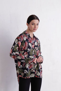11655 Рубашка с тропическим принтом чёрная - Martichelli фото 10