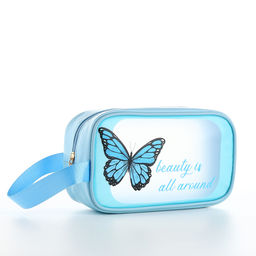Косметичка на молнии для бассейна, с ручкой, с принтом Бабочка, голубая