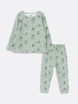 Bisiklet Yaka Uzun Kollu Bask?l? Pamuklu Erkek Bebek Pijama Tak?m