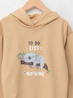 Kap??onlu Bask?l? Uzun Kollu K?z ?ocuk Sweatshirt - Waikiki фото 3