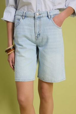 Ac?k Mavi %100 Pamuk Yuksek Bel Denim Bermuda TWOSS26SR00222 - Trendyolmilla фото 4