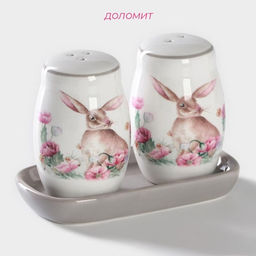 Набор для специй Доляна Зайка, солонка, перечница, 130 мл, доломит, белый  фото 2