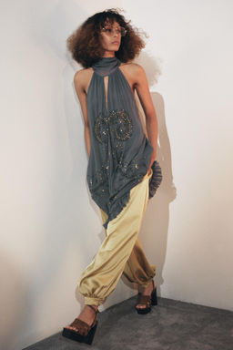 ZW COLLECTION EMBROIDERED HALTER DRESS - Zara фото 6