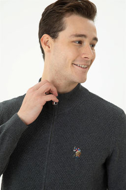 Мужской базовый трикотажный кардиган антрацитового меланжа - U.s. polo assn фото 9