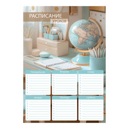 Цена за 5 шт. Расписание уроков А4, арт. 72585/ 50 ГЛОБУС (210x297 мм, материал: мелованный картон 235 г/м?, полно