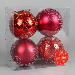 Ёлочные игрушки Ночка, шары новогодние, d=8 см, набор 4 шт., узоры, красный - Зимнее волшебство фото 3