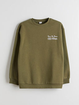 Bisiklet Yaka Bask?l? Erkek ?ocuk Sweatshirt