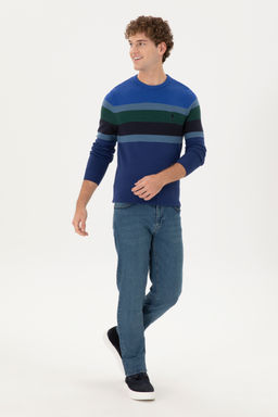 Erkek Slim Fit Bisiklet Yaka _ndigo Kazak - U.s. polo assn фото 11